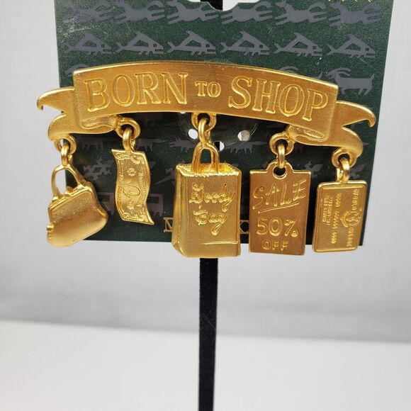 Vintage 1986 JJ Jonette Gold Tone Born To Shop Charms Artifacts Brooch - Picture 3 of 7